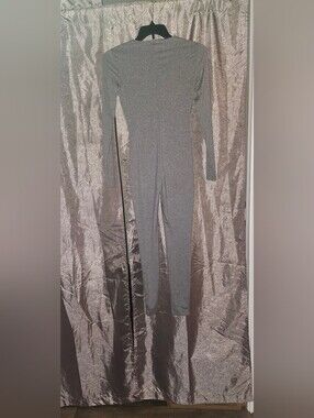 Women's Gray Long-Sleeve Knit Jumpsuit